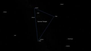 A chart of the summer triangle stars in the night sky for Oct. 11, 2024.