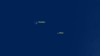 night sky graphic for tonight with the moon shining on the left an venus shining brightly to the lower right of the moon.