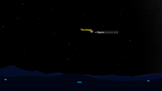 night sky map showing the moon shining to the left of regulus